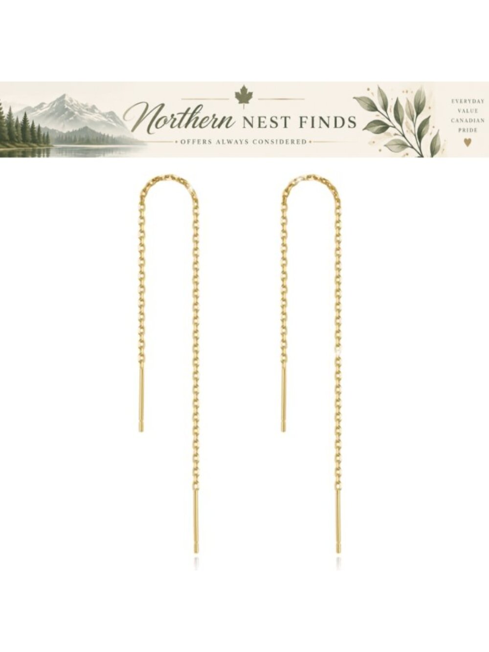 Gold Threader Chain Dangle Earrings S925 Sterling Silver 14K Gold Plated